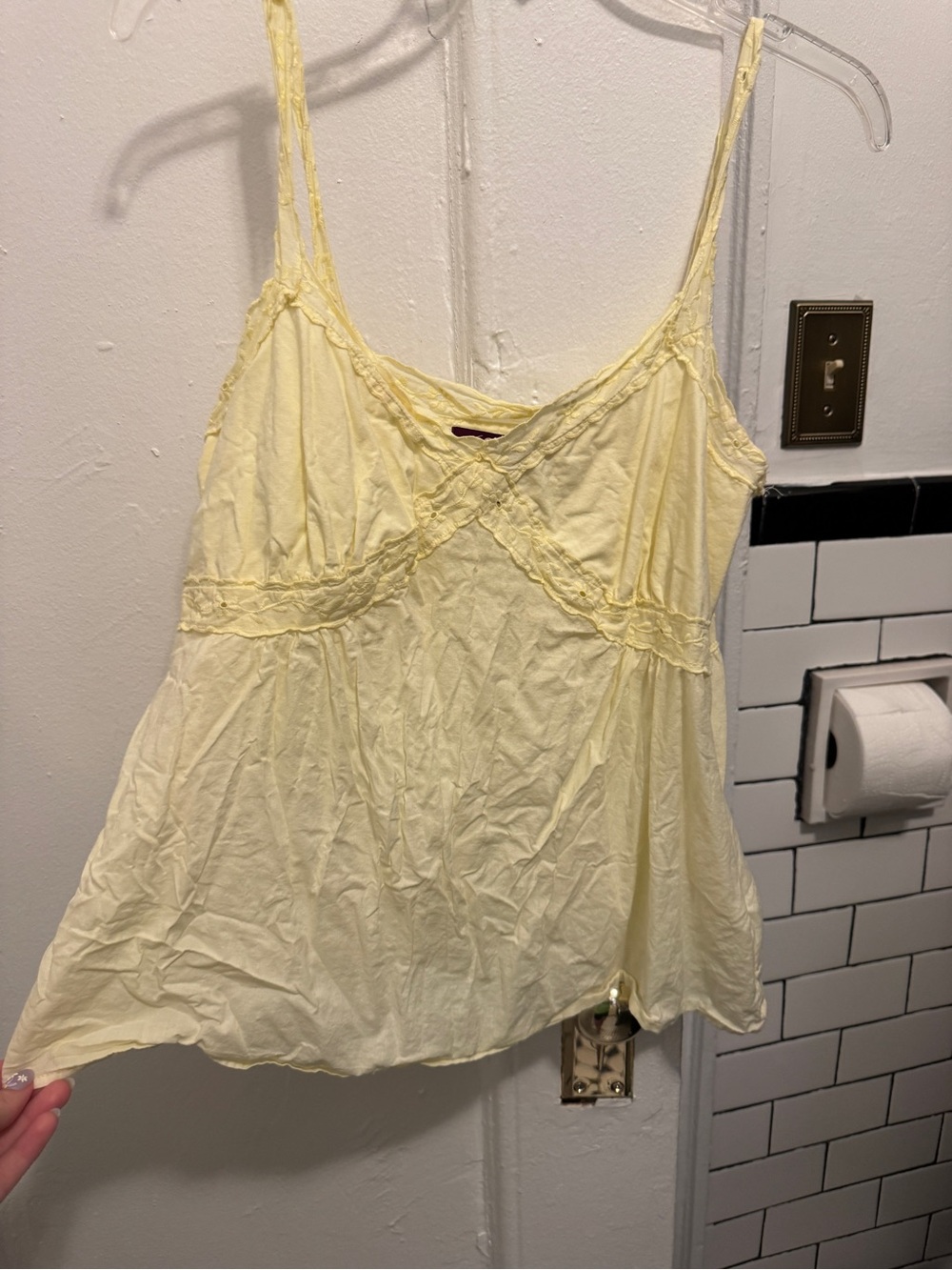 Gloria Vanderbilt Pale Yellow Lace-Trim Cami Vintage y2k